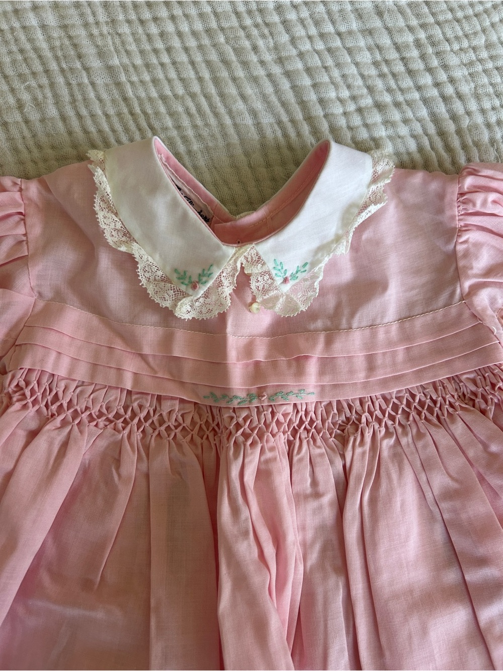 vintage Polly Flinders hand-smocked baby girl dress
